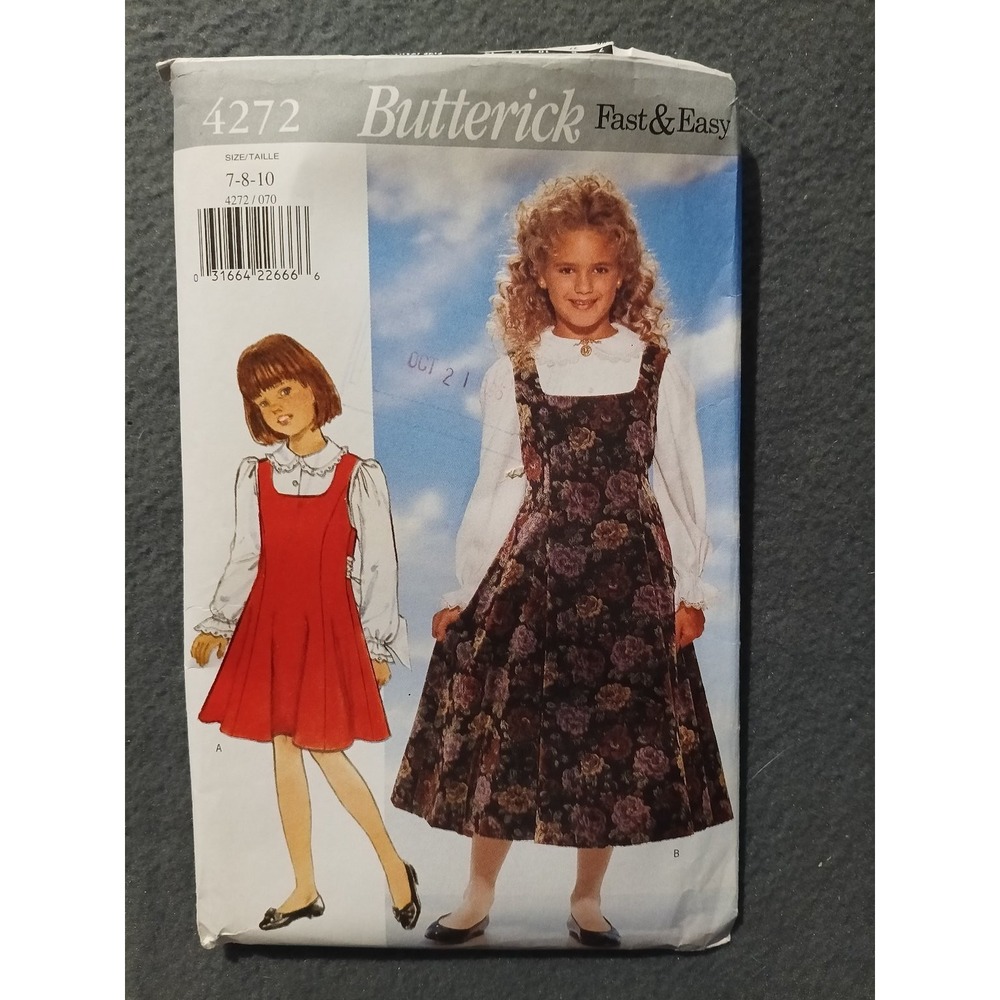 Butterick 4272 Girls Jumper & Blouse Size 7-8-10 Fast Easy Pattern